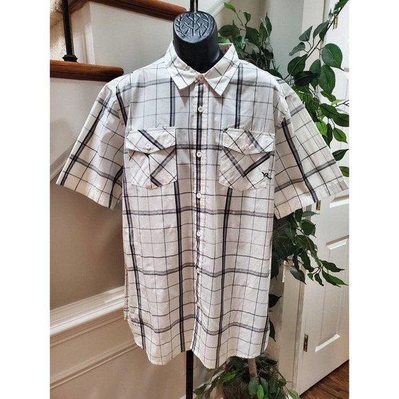 Roca Wear Men's White Cotton Collared Short Sleeve Buttons Down Casual Shirt 2XL - Picture 1 of 10